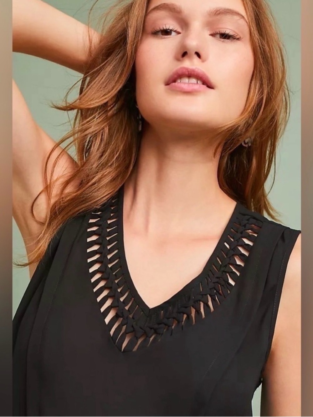 Maeve black flowy top with detailing - Picture 2 of 8